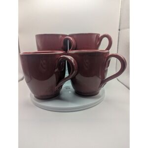 Pier 1 Toscana Burgundy Large Earthenware Mugs Set of 4 Hand Painted Italy